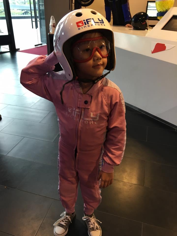 Lauren in her iFly Singapore indoor skydiving gears